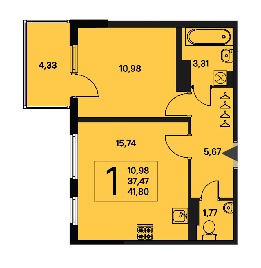 1-комнатная квартира 37.47 м², 3/4 эт., ЖК «Новое Сертолово. Гармония»